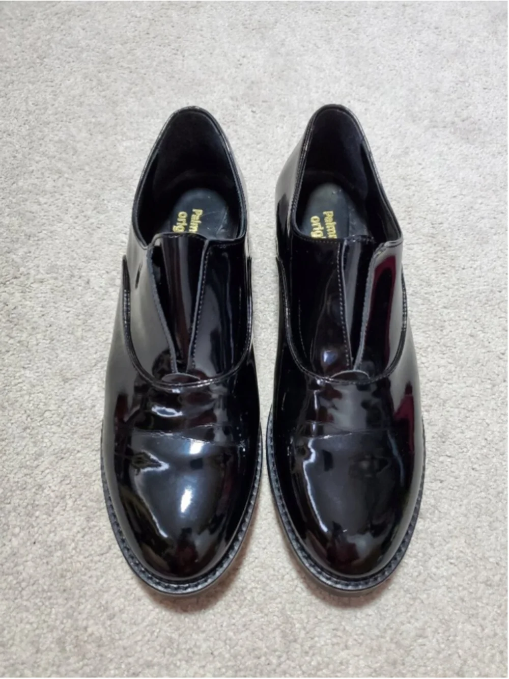 PALMROTH ORIGINAL Patent Leather Loafers Oxfords Black Sz 9.5 Slip-On Lug Sole